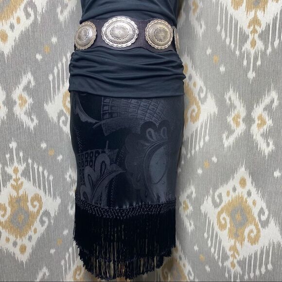 Ralph Lauren Spring 2007 Jet Black Stretch Silk Damask Piano Fringe Pencil Skirt - Picture 8 of 16